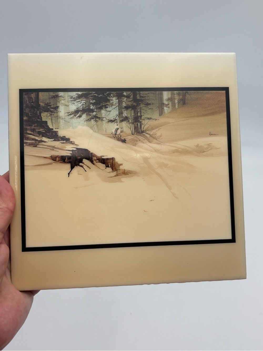 Vintage Michael Atkinson "Daybreak" Hand-painted Tile - 8” Square